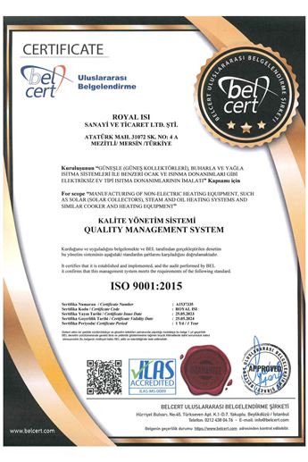 ISO 9001-2015 Kalite Yönetim Sistemi ROYAL ISI